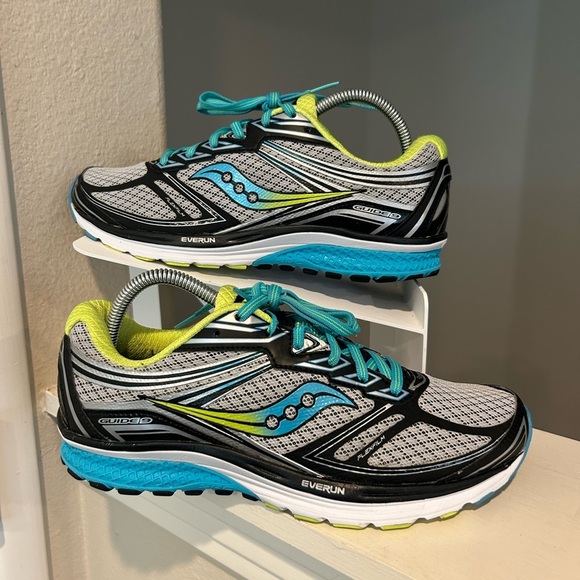 Saucony Shoes - Women's Saucony Guide 9 S10295-1 Gray Blue Neon Running Shoes Sneakers Size 9.5